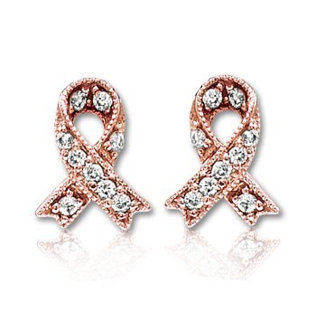 14k Rose Gold Diamond Breast Cancer Awareness Earrings