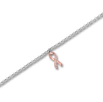 14k Two Tone Gold Diamond Breast Cancer Awareness Bracelet