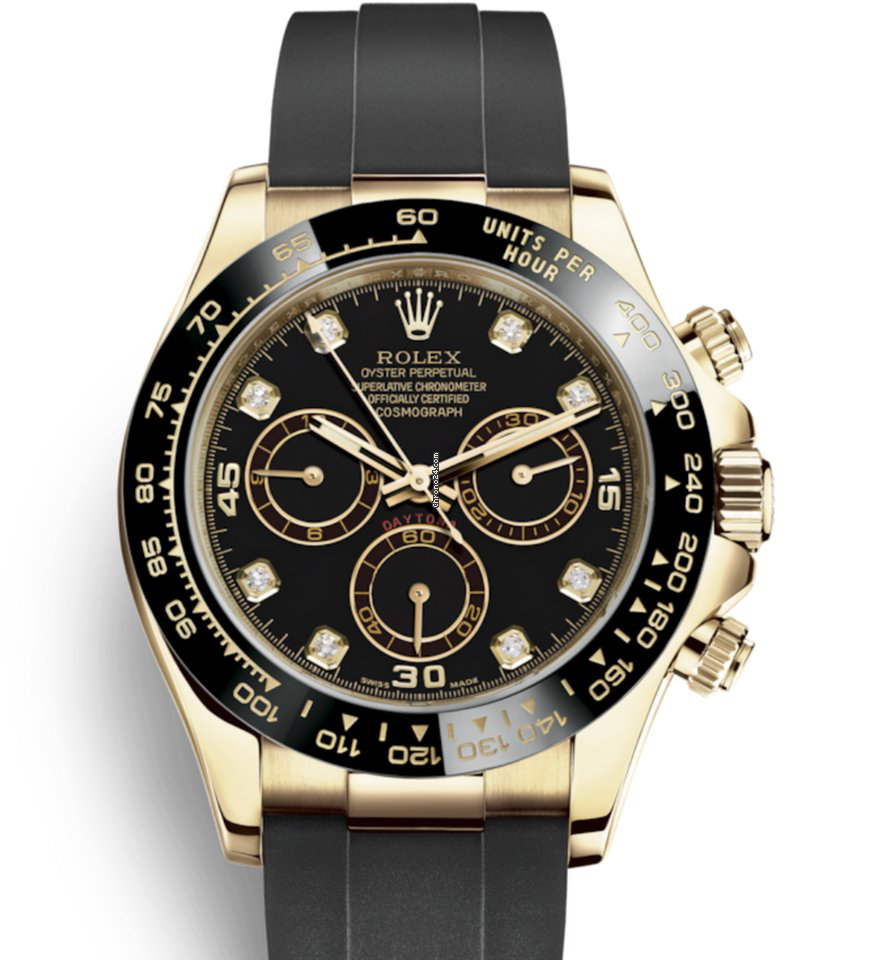 Rolex Daytona Yellow Gold Oysterflex 8 DIAMOND Black Dial - Woodbridge ...