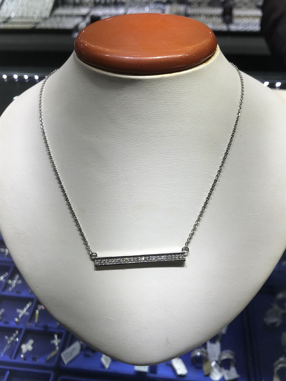 14k White Gold Diamond Bar Necklace - Woodbridge Jewelery Exchange